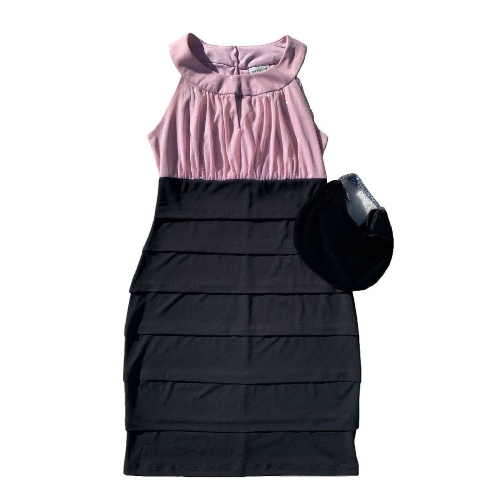 Enfocus Studio dress with sparkley pink top and black skirt, Size 4